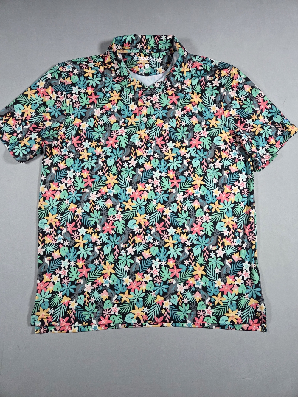 chubbies Tropical Floral Performance Polo with Multi-Color Print Size Small